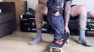Learning to ride a skateboard at 2 years old