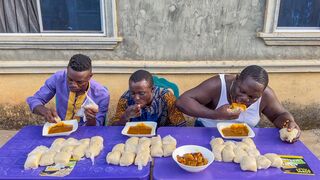 Fufu Eating Competition - 3 men vs 39 wraps of fufu - Oji is back