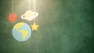 Flat Design Planets Falling Down Hanging On String Green Background Star Earth Saturn