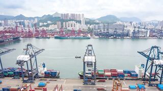 Aerial view hyperlapse 4k video of container cargo
