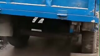 The truck is going on the road