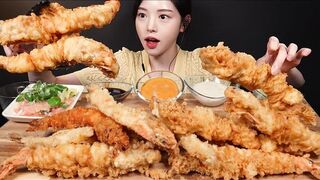 SUB)Crunchy Gigantic Tempura Mukbang! Lobster, Crab, Mushroom Fried and Rice Asmr