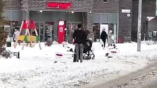 A traffic jam of robots in snow captivity