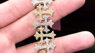 Natural Diamond & Real Gold 2-Tone Cross Bracelet