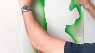 He fixes the hole in the wall! ????