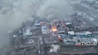Drone video shows battle raging between Russia and Ukraine in Bakhmut