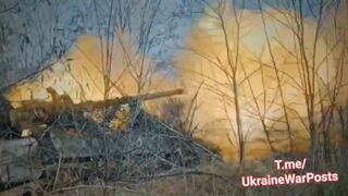 Ukrainian MT-LB-12 100mm irons Russian targets in Bakhmut recently
