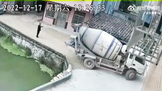 Cement mixer truck road collapse