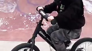 2 year old glow up of riding ramps and down steps at the skate park!