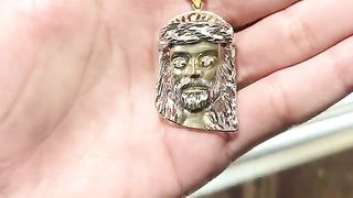 Real Gold Semi-Hollow Rope Chain, Jesus Pendant & Ring