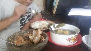 Breakfast menu of vegetables asem sambal and salted fish