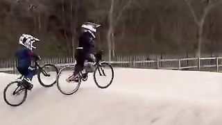 BMX racing kids - start gates with a 3 year old rider!