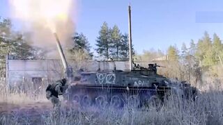 Russian Eastern Military District 2S4 Tyulpan 240mm mortar crew in the Zaporizhzhia Ukraine direction