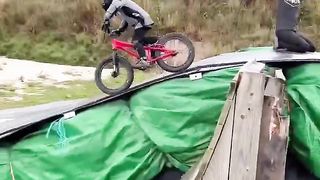 3 years old sent a huge resi ramp while riding dirt jumps!!