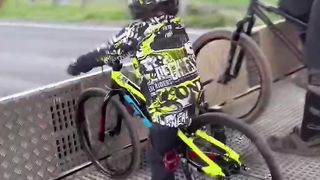 BMX racing fun for kids - learning to balance at the BMX start gate!
