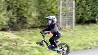 Little man with big bike goals