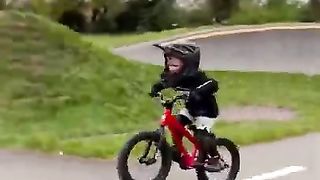 Riding at a pump track - 3yr old learning to squash and pop!