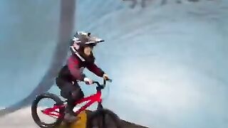 Toddler riding a kids bike down a HUGE ramp ???? 3 year old BMX life