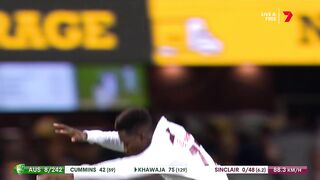Kevin sinclair celebrates after taking his first test wicket
