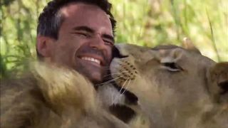 Human and animal friendship after a long time without seeing each other