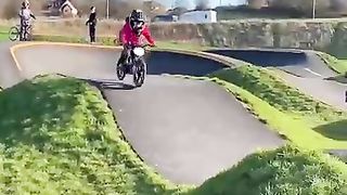 Little rockstar toddler e bike sends - learning how to pump a bike at 3 years old! ????