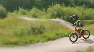 Dirt jump toddler wants to learn whips and bike tricks! ????????