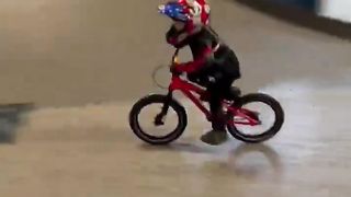 Been riding at this skatepark for most of his life - taking on bigger ramps and still not bored!