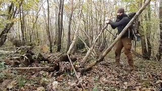 3 Days Camp: Fireplace, Primitive Shelter Build with Hand Tools, Wild Camping, Survival