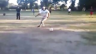 very funny he can't kick the ball, will he ever be able to?