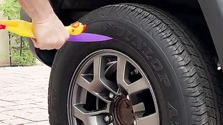 These rubber chicken tires are eggstremely hilarious!#tire #cars #