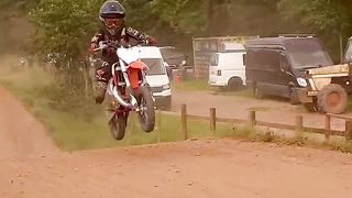 Tiny motocross rider learning no footers!