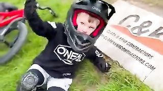 Learning to pump a tiny bike at the pump track!