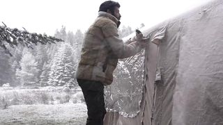 CAMPING IN THE COMFORT OF HOME IN A 2-ROOM TENT IN DENSE SNOW