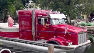 Boat from the cab of the truck