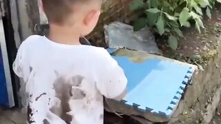 funny kid and fish