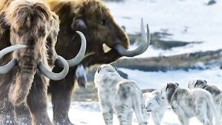 White lion hunting elephant #snow