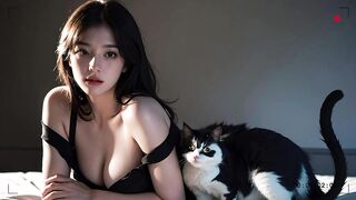 Ai Beauty, Real 4K, Beautiful Girls in Lazy Day with Cats, LookBook