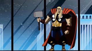 Thor fights the Absorbing Man in Gamma World.