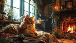 Cat fireplace rain