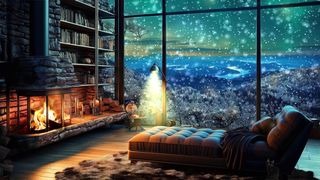 Fireplace window winter