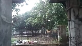 Heavy rain in the old residential area A little flood came