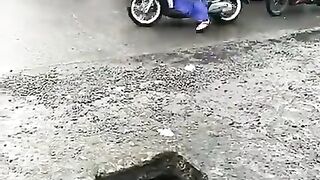 Heavy Rain Slippery Road with Heart Holes