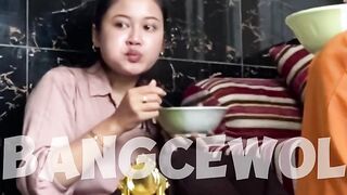 Beautiful girl eating meatball