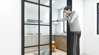 Luxury kitchen built due to wife's fall - 3d animation #shorts #animation #viralshorts