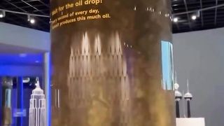 The note on the glass suggests Kuwait produces this much oil every second every day