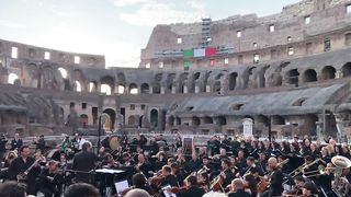 The Italian Cinema Orchestra playing the Gladiator soundtrack in the Colosseum at sunset