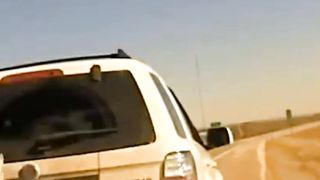 Wild dashcam truck crashes into car and throws trooper