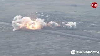 Drone footage showing Russian strikes against Ukrainian targets in the frontline village of Kamianka