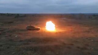 Russian Krasnopol artillery strike guided by an Orlan-30 UAV on a Grad MLRS