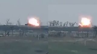 Ukrainian tank in the Soledar area struck by two ATGMs